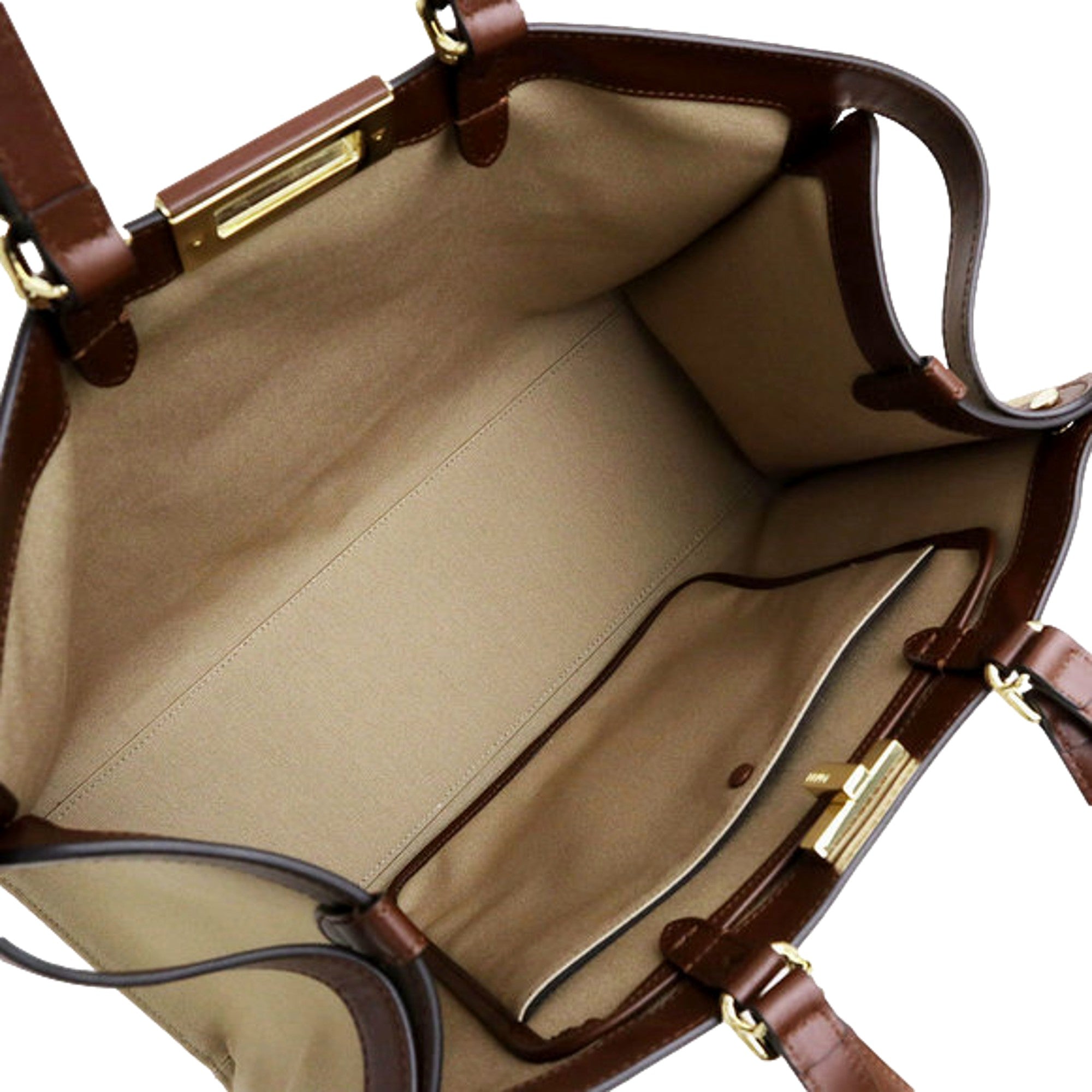 Fendi FF Peekaboo X-Lite Brown Beige Canvas and Leather Tote available at Queen Bee of Beverly Hills