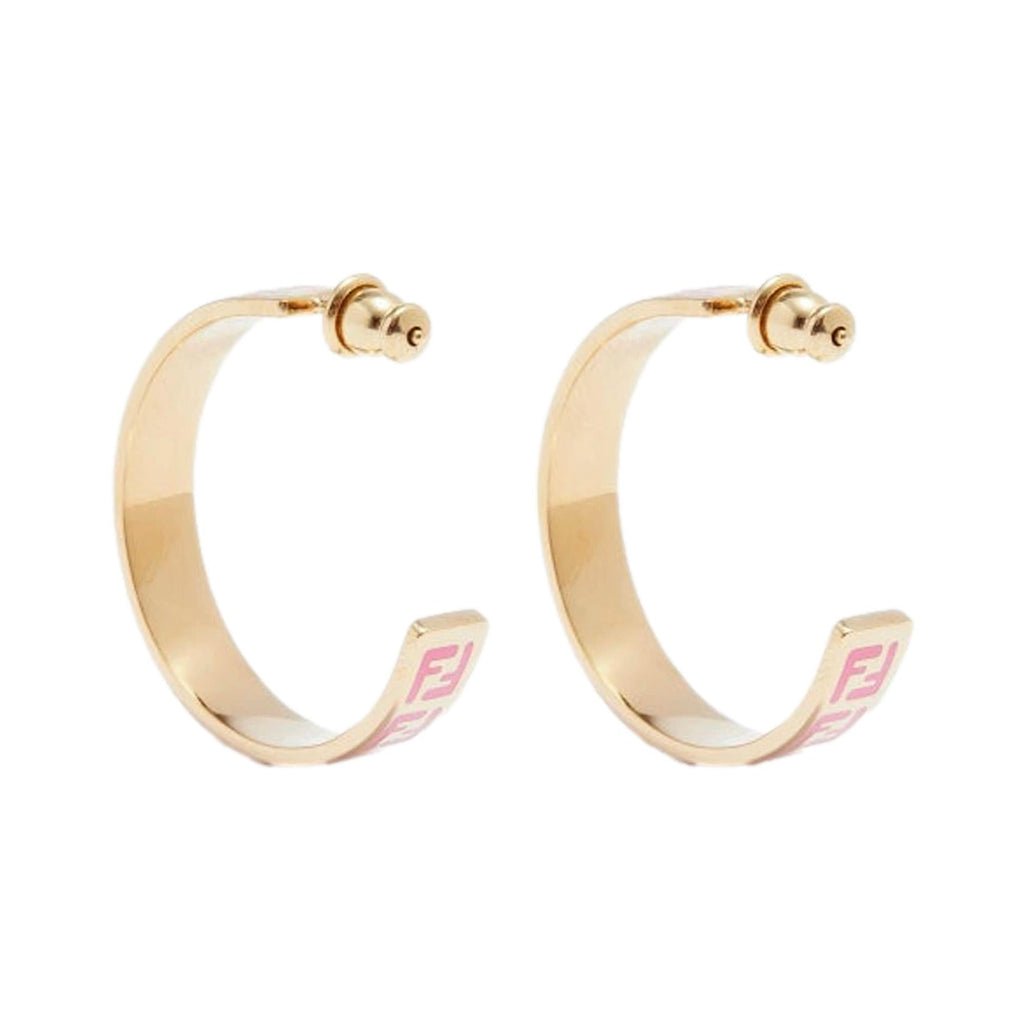 Fendi FF Print Pink and Gold Finish Metal Hoop Fashion Earrings at_Queen_Bee_of_Beverly_Hills