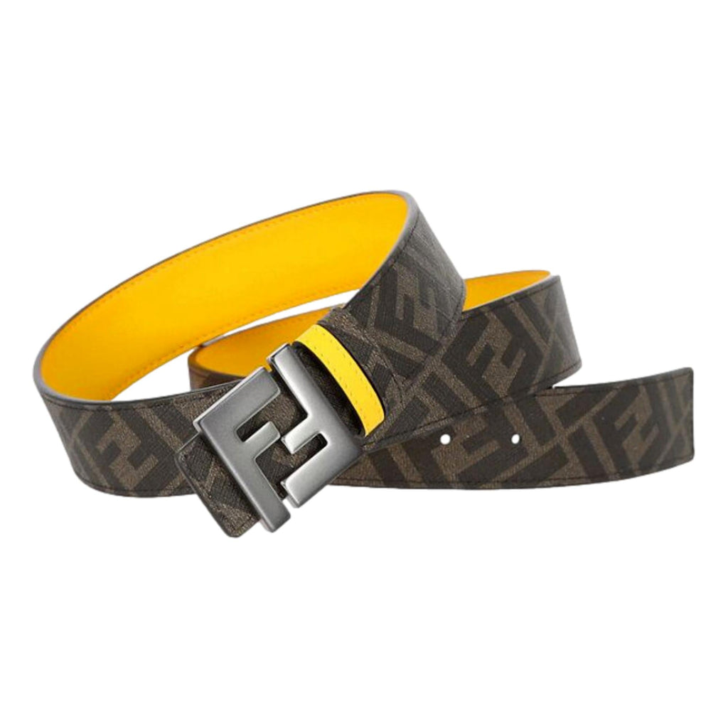 Fendi FF Reversible Yellow Leather and Brown FF Canvas Belt 7C0468 110 –  Queen Bee of Beverly Hills