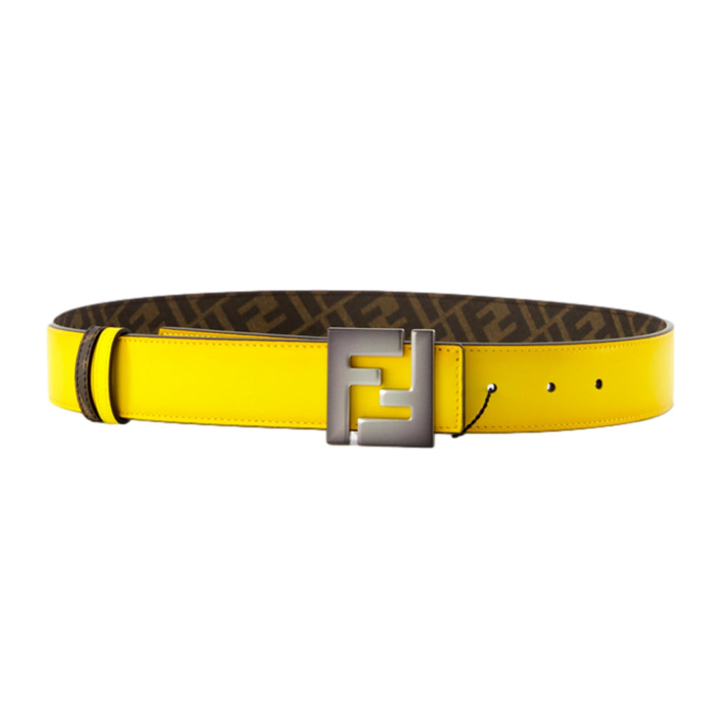 Fendi FF Reversible Yellow Leather and Brown FF Canvas Belt 7C0468 110 at_Queen_Bee_of_Beverly_Hills
