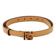 Fendi FF Skinny Tan Brown Leather Belt Tortoise Shell Buckle 95 available at Queen Bee of Beverly Hills