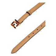 Fendi FF Skinny Tan Brown Leather Belt Tortoise Shell Buckle 95 available at Queen Bee of Beverly Hills