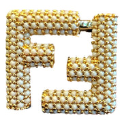 Fendi FF Studded Skinny Ivory Latte Belt Size 90 available at Queen Bee of Beverly Hills