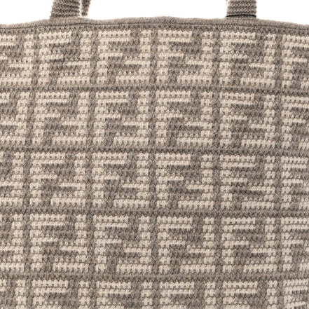 Fendi FF Tortora Gray Knitted Cashmere Wool Large Shopper Tote Bag available at Queen Bee of Beverly Hills