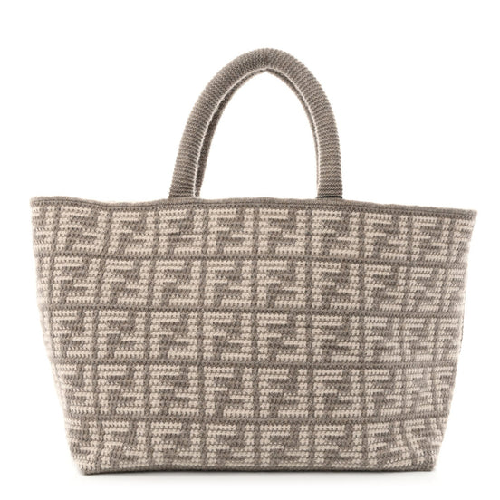 Fendi FF Tortora Gray Knitted Cashmere Wool Large Shopper Tote Bag available at Queen Bee of Beverly Hills