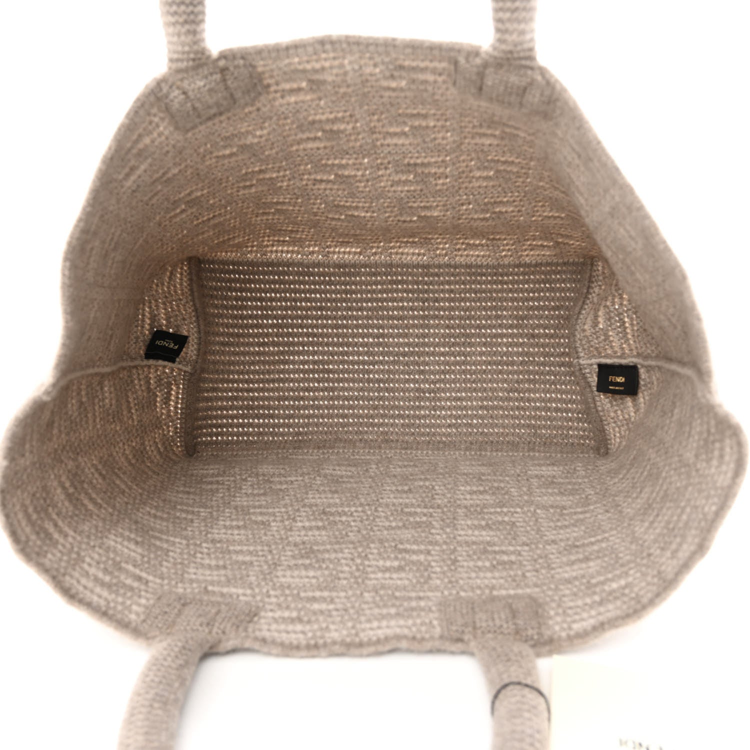 Fendi FF Tortora Gray Knitted Cashmere Wool Large Shopper Tote Bag available at Queen Bee of Beverly Hills