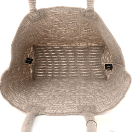 Fendi FF Tortora Gray Knitted Cashmere Wool Large Shopper Tote Bag available at Queen Bee of Beverly Hills