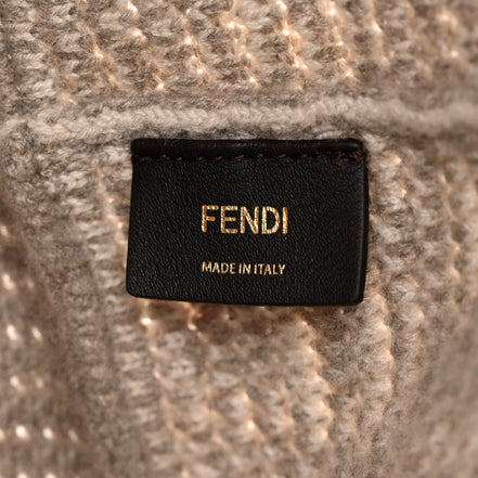 Fendi FF Tortora Gray Knitted Cashmere Wool Large Shopper Tote Bag available at Queen Bee of Beverly Hills