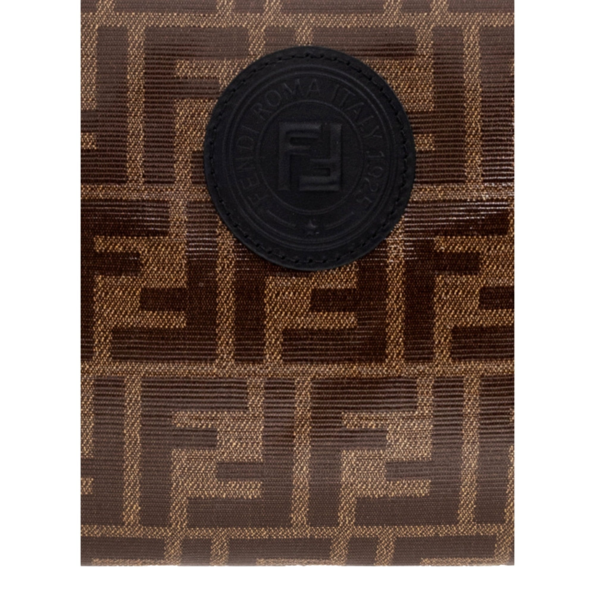 Fendi FF Zucca Brown Coated Canvas Flat Zipper Pouch Clutch available at Queen Bee of Beverly Hills