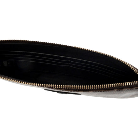 Fendi FF Zucca Brown Coated Canvas Flat Zipper Pouch Clutch available at Queen Bee of Beverly Hills