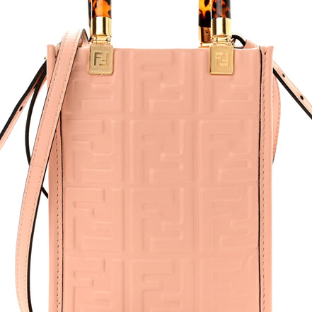 Fendi FF Zucca Leather Mini Sunshine Shopper Tote Crossbody Bag Baby Pink available at Queen Bee of Beverly Hills