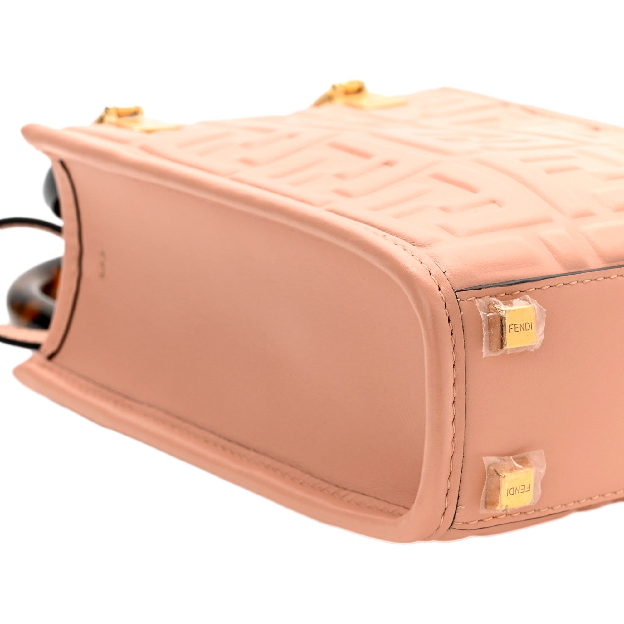 Fendi FF Zucca Leather Mini Sunshine Shopper Tote Crossbody Bag Baby Pink available at Queen Bee of Beverly Hills