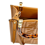 Fendi FF Zucca Leather Mini Sunshine Shopper Tote Crossbody Bag Caramello Brown available at Queen Bee of Beverly Hills
