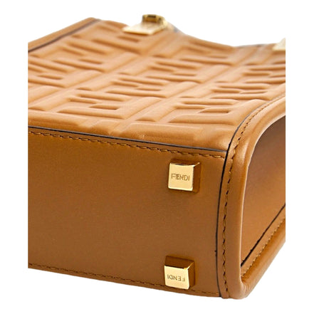 Fendi FF Zucca Leather Mini Sunshine Shopper Tote Crossbody Bag Caramello Brown available at Queen Bee of Beverly Hills