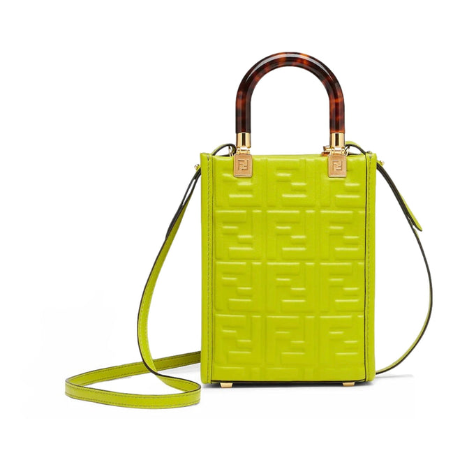 Fendi FF Zucca Mini Sunshine Shopper Tote Crossbody Bag Green Leather available at Queen Bee of Beverly Hills