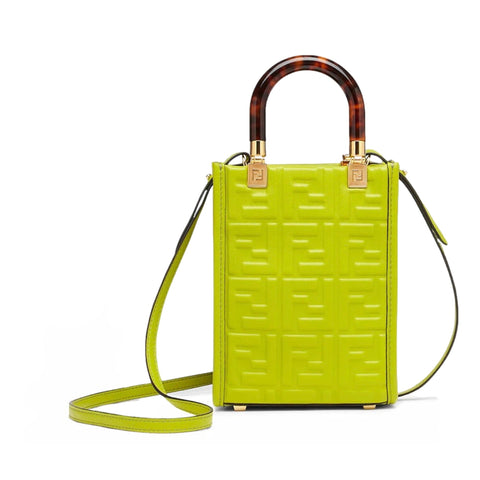 Fendi FF Zucca Mini Sunshine Shopper Tote Crossbody Bag Green Leather available at Queen Bee of Beverly Hills