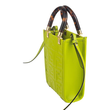 Fendi FF Zucca Mini Sunshine Shopper Tote Crossbody Bag Green Leather available at Queen Bee of Beverly Hills