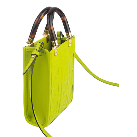 Fendi FF Zucca Mini Sunshine Shopper Tote Crossbody Bag Green Leather available at Queen Bee of Beverly Hills
