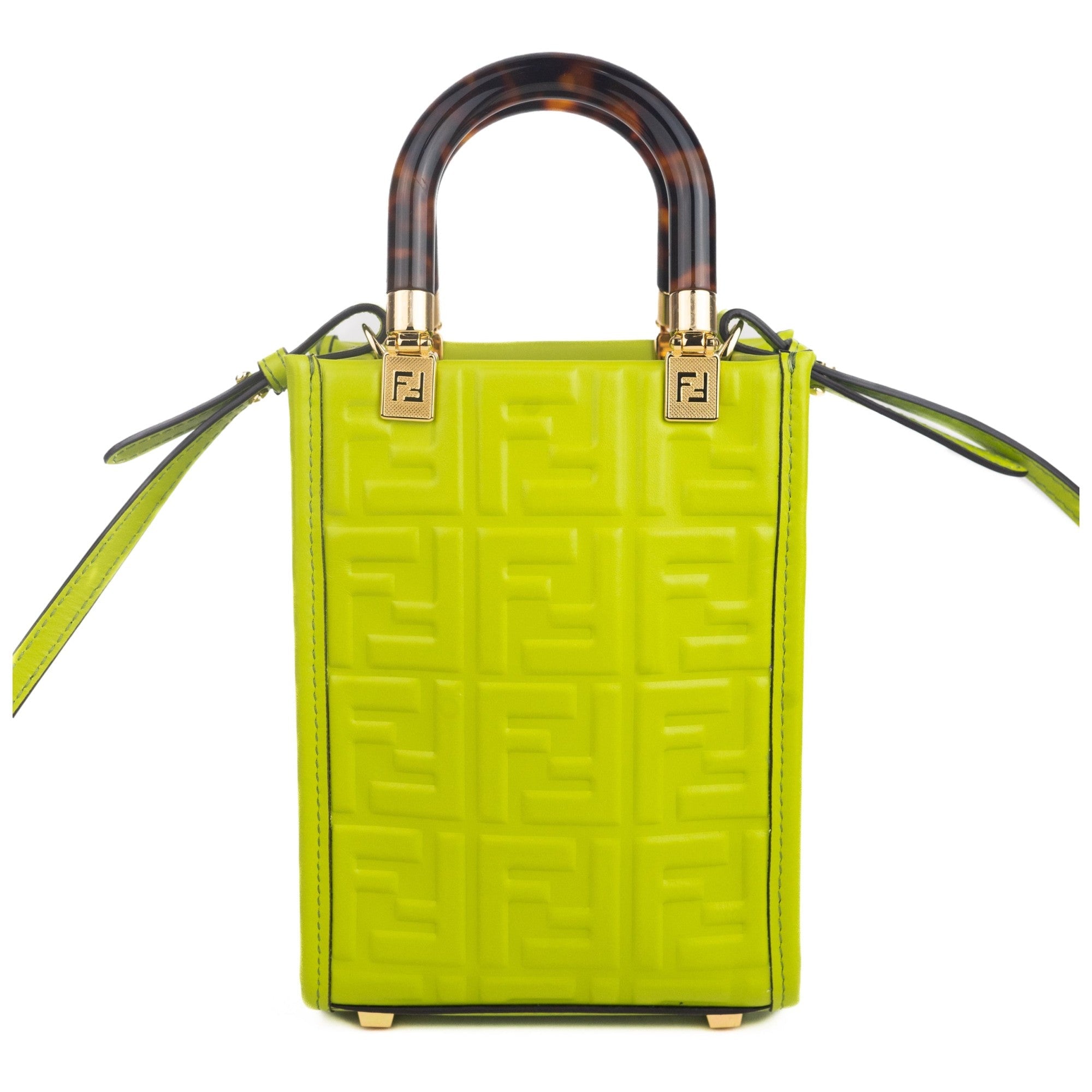 Fendi FF Zucca Mini Sunshine Shopper Tote Crossbody Bag Green Leather available at Queen Bee of Beverly Hills