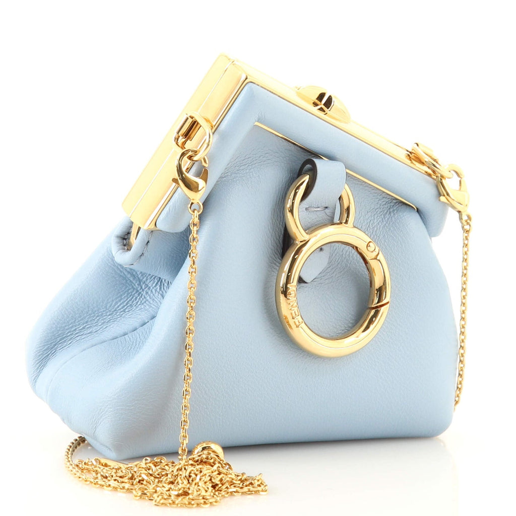 Fendi First Blue Leather Nano Coin Purse Charm 7AS051 at_Queen_Bee_of_Beverly_Hills