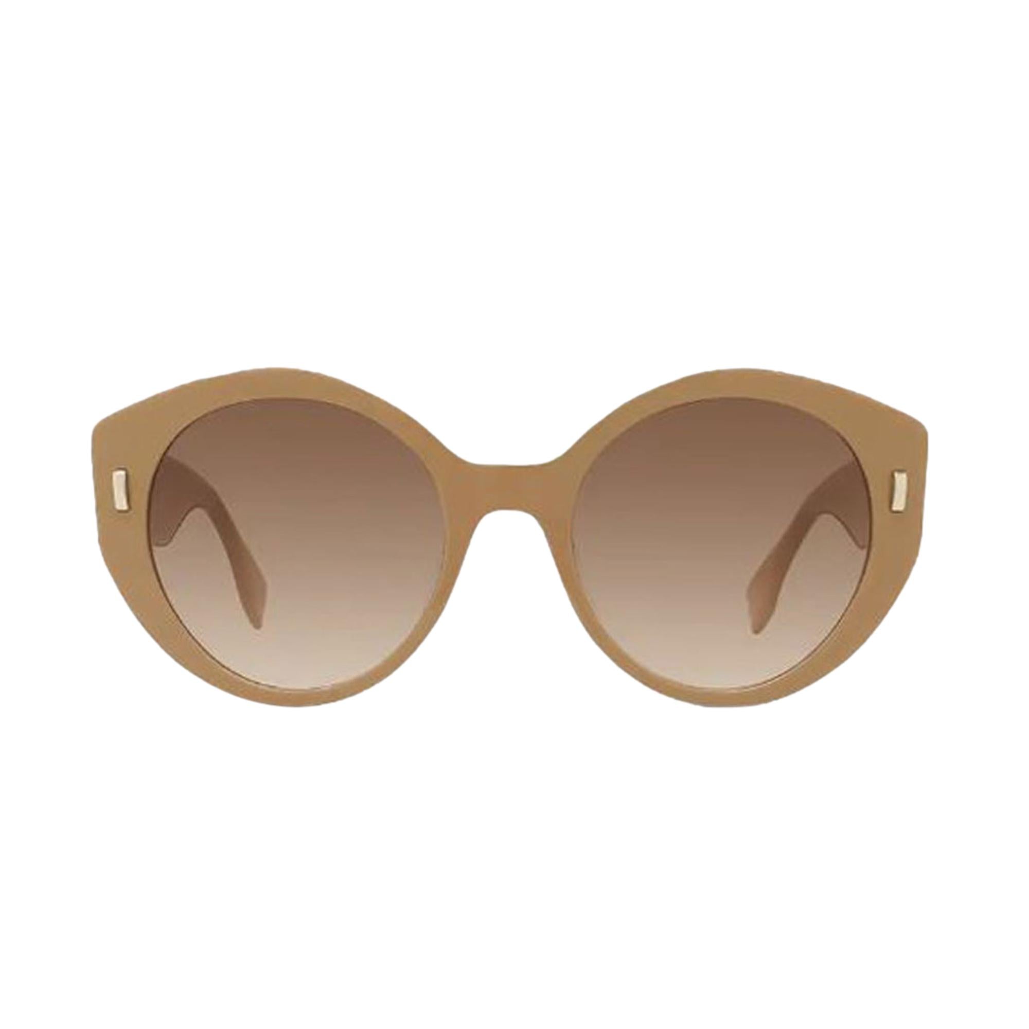 Fendi First Dark Beige Acetate Round Frame Tinted Sunglasses available at Queen Bee of Beverly Hills