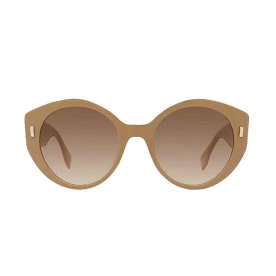 Fendi First Dark Beige Acetate Round Frame Tinted Sunglasses available at Queen Bee of Beverly Hills