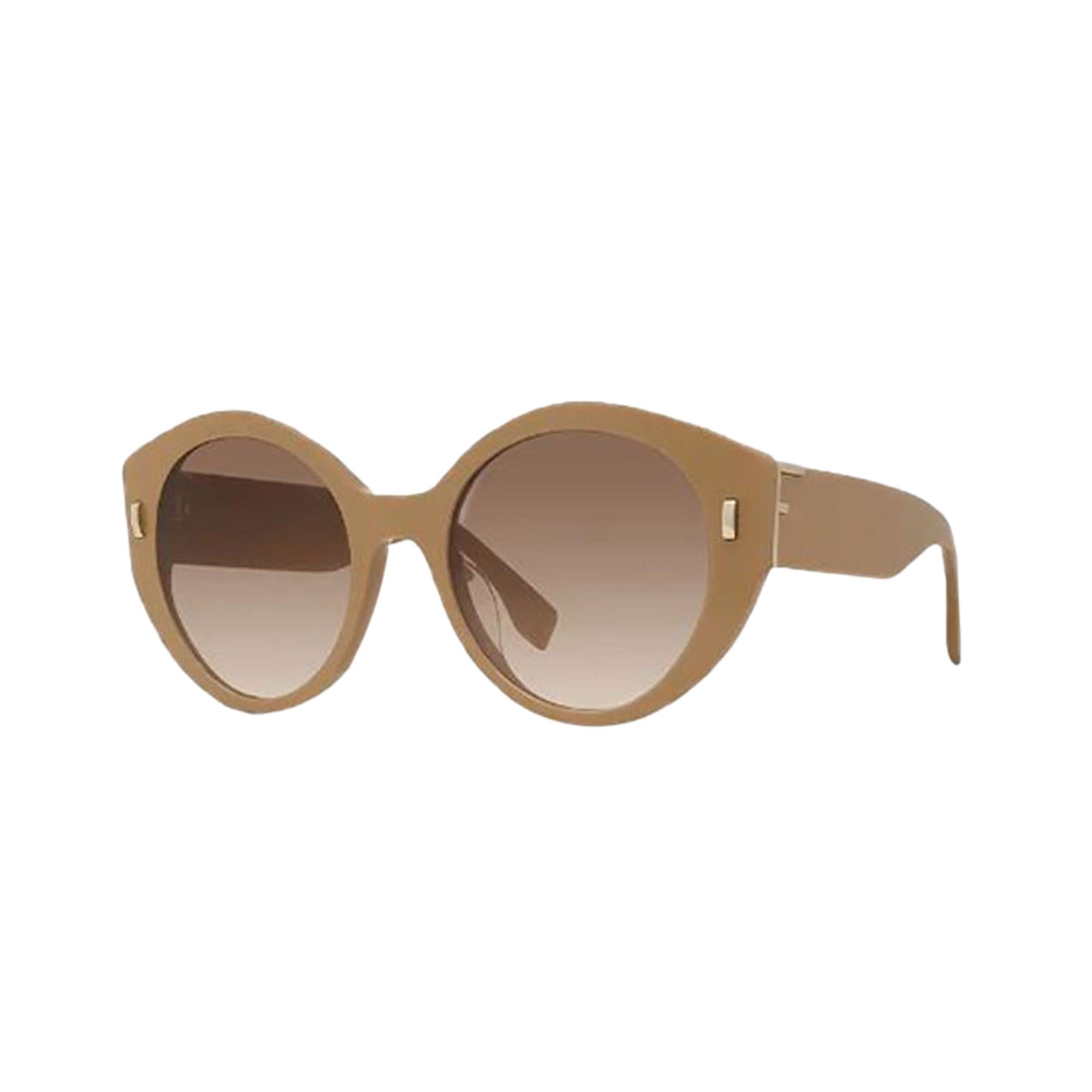 Fendi First Dark Beige Acetate Round Frame Tinted Sunglasses available at Queen Bee of Beverly Hills