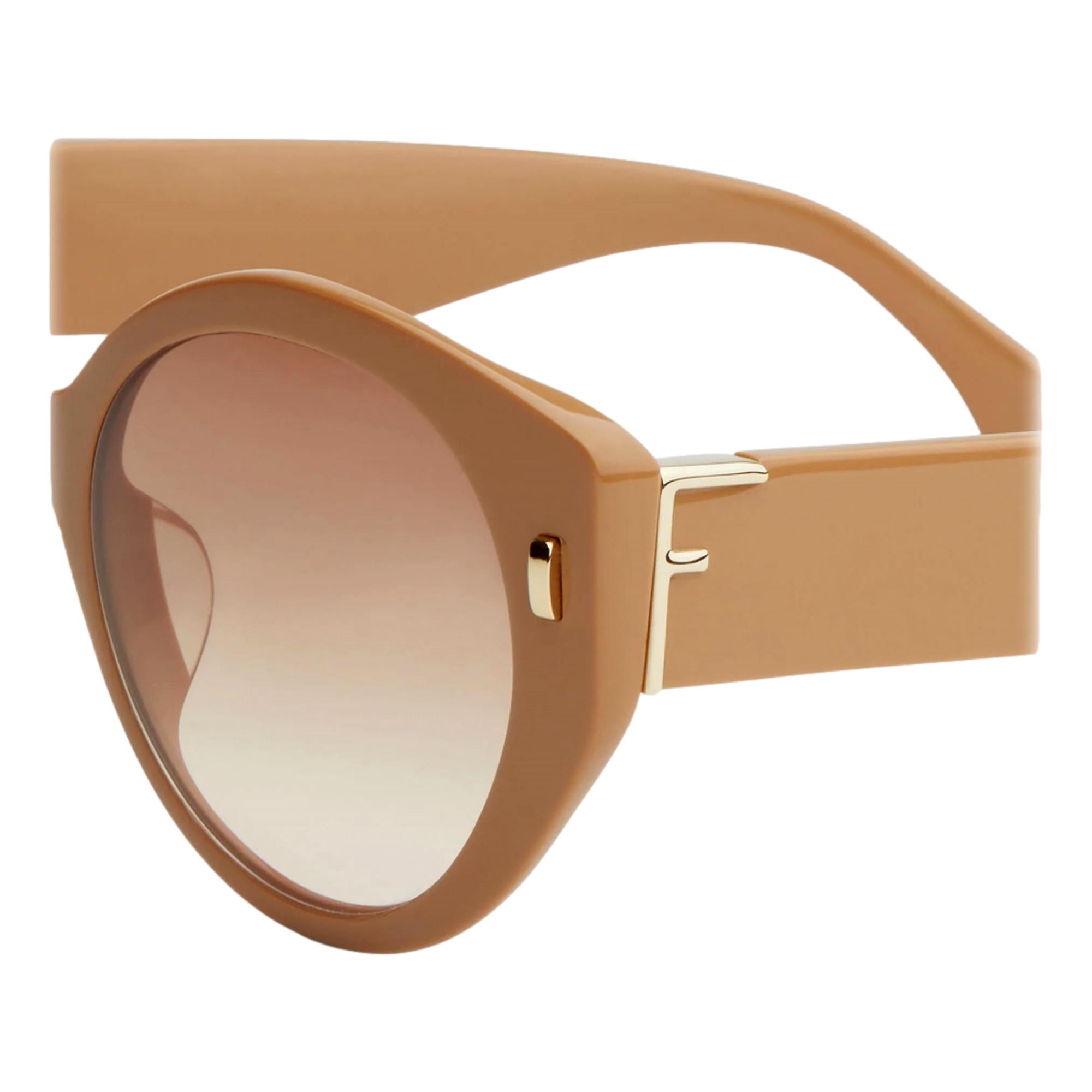 Fendi First Dark Beige Acetate Round Frame Tinted Sunglasses available at Queen Bee of Beverly Hills