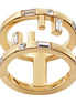 Fendi First Gold Finish Metal and White Crystal Small Fashion Ring available at Queen Bee of Beverly Hills
