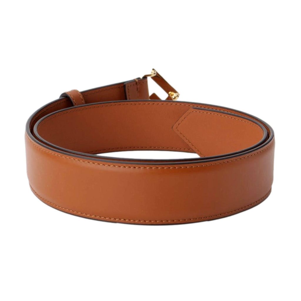 Fendi First Gold Logo Cuoio Brown Calf Leather Belt Size 90 at_Queen_Bee_of_Beverly_Hills