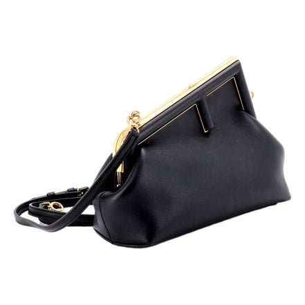 Fendi First Midi Nappa Leather Clutch Crossbody Bag Nero Black Gold FF Logo