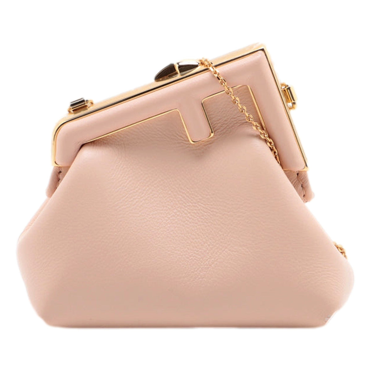 Fendi First Poudre Powder Pink Leather Nano Micro Charm Pouch Bag available at Queen Bee of Beverly Hills