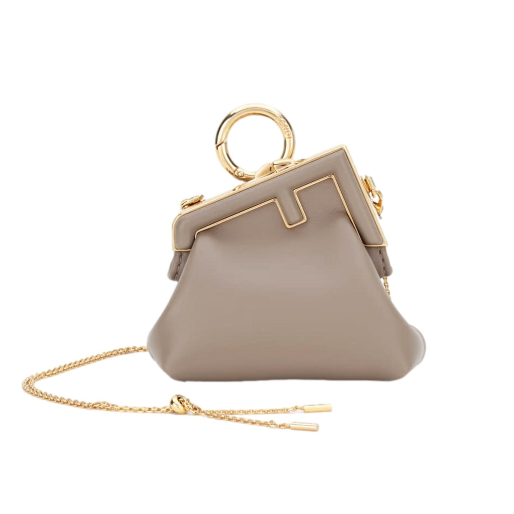 Fendi First Tortora Gray Leather Nano Micro Charm Pouch Bag at_Queen_Bee_of_Beverly_Hills