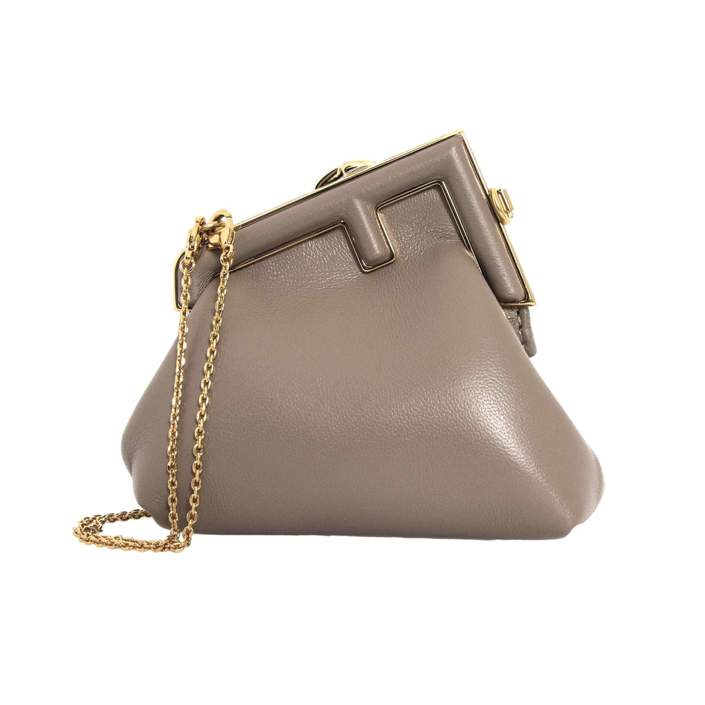 Fendi First Tortora Gray Leather Nano Micro Charm Pouch Bag at_Queen_Bee_of_Beverly_Hills
