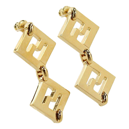 Fendi Forever Gold Tone Metal FF Dangle Stud Earrings available at Queen Bee of Beverly Hills