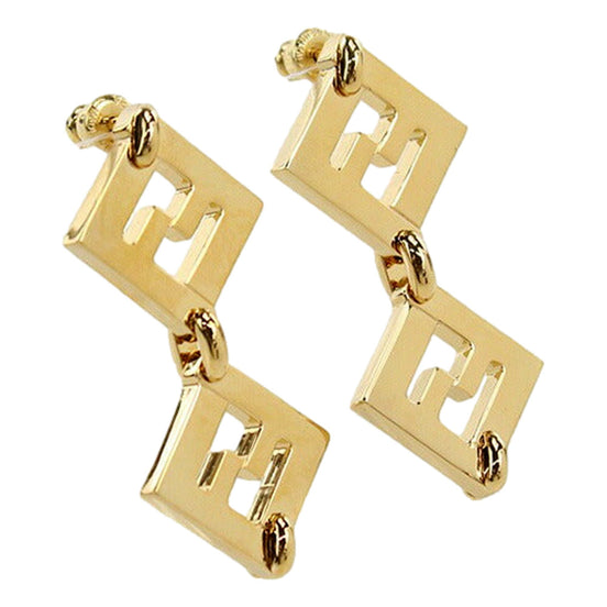Fendi Forever Gold Tone Metal FF Dangle Stud Earrings available at Queen Bee of Beverly Hills
