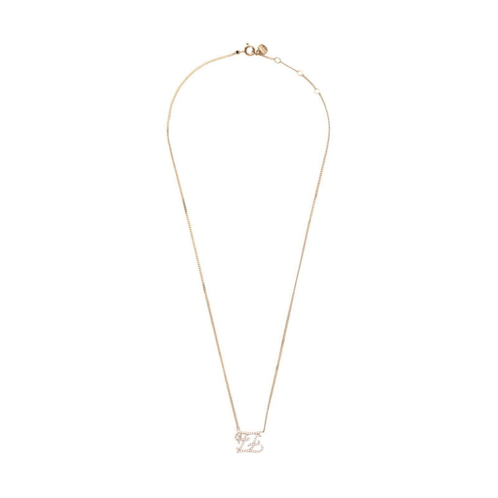 Fendi Karligraphy Logo Crystal Gold Metal Necklace 8AH306 at_Queen_Bee_of_Beverly_Hills