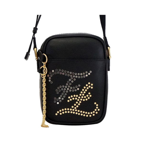 Fendi Karligraphy Studded Black Leather Small Crossbody Bag – Queen Bee ...
