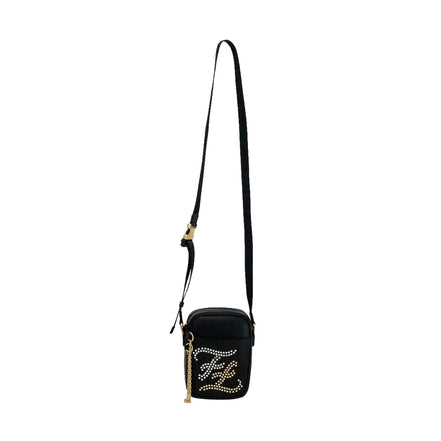 Fendi Karligraphy Studded Black Leather Small Crossbody Bag available at Queen Bee of Beverly Hills