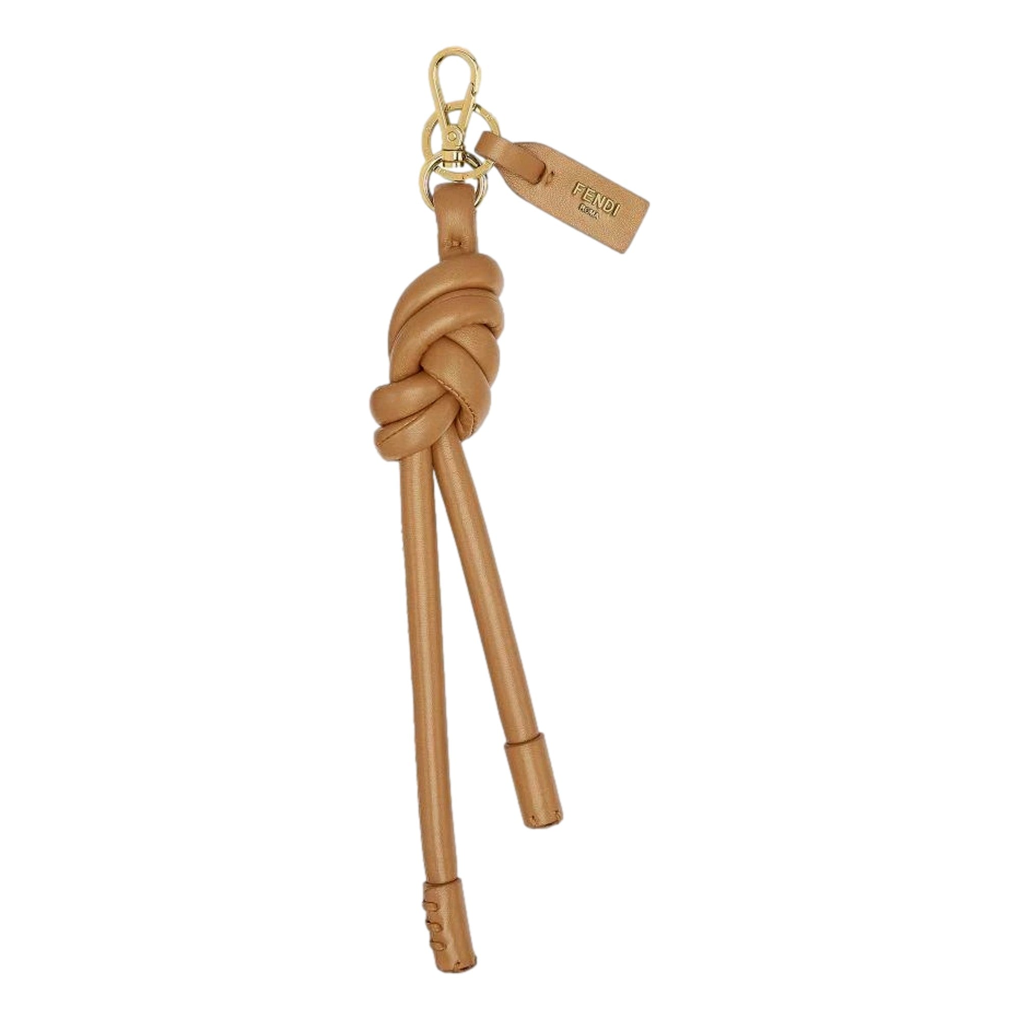 Fendi Knot Brown Calfskin Leather Oversized Bag Charm Keychain