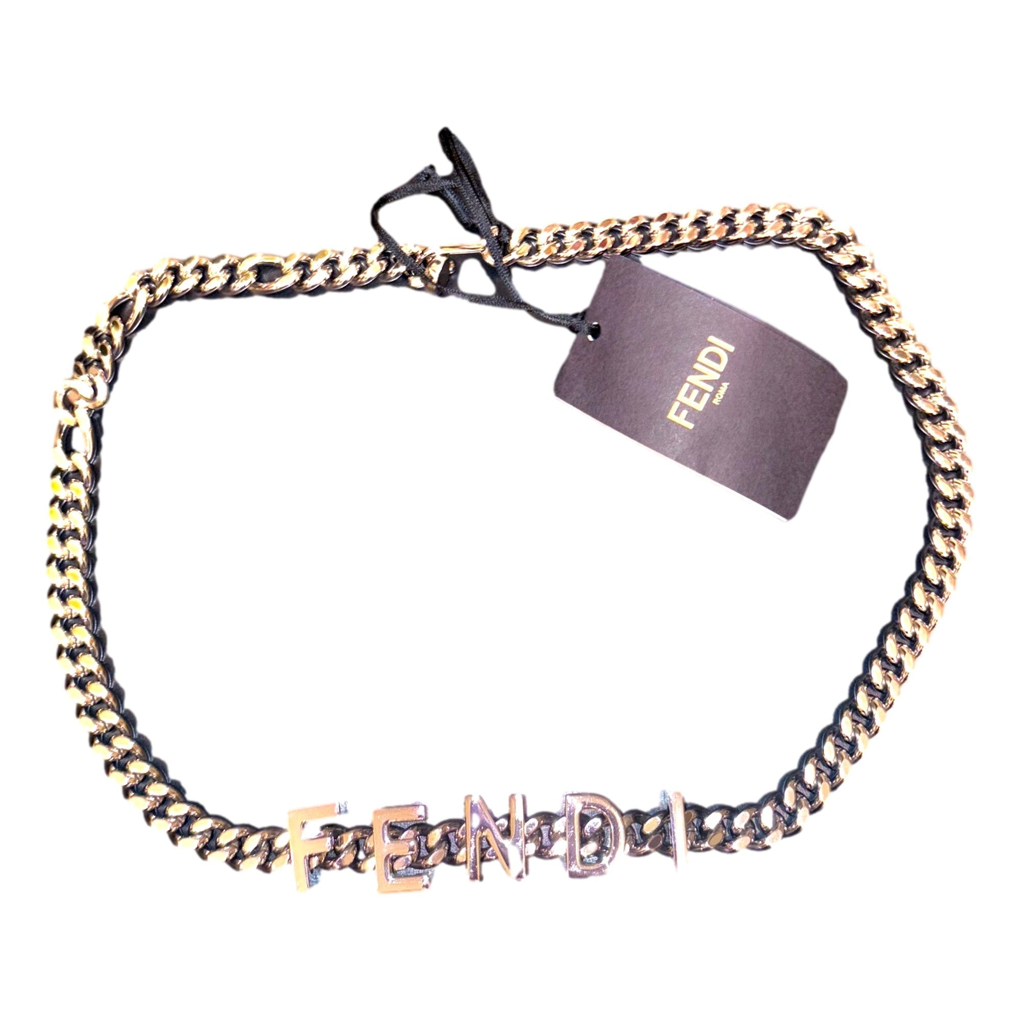 Fendi Lettering Silver Chain Statement Belt Size 65 available at Queen Bee of Beverly Hills