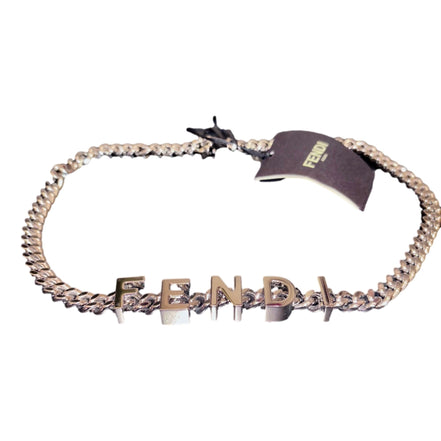 Fendi Lettering Silver Chain Statement Belt Size 65 available at Queen Bee of Beverly Hills
