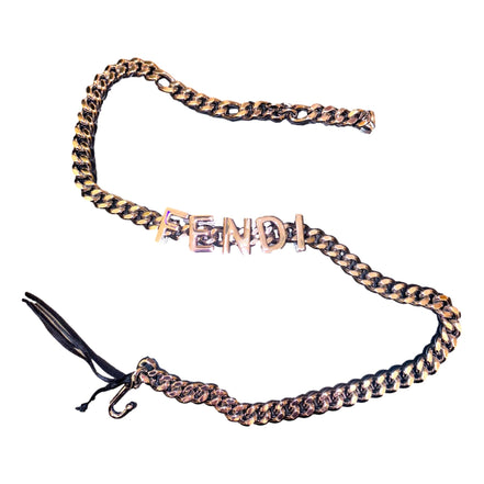 Fendi Lettering Silver Chain Statement Belt Size 65 available at Queen Bee of Beverly Hills