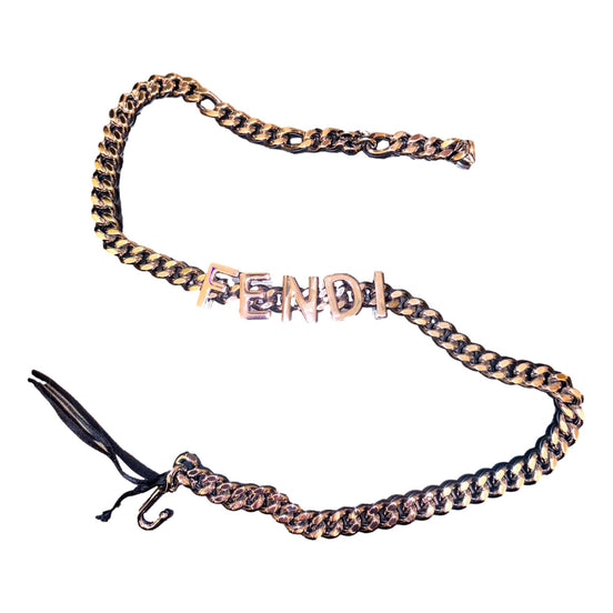 Fendi Lettering Silver Chain Statement Belt Size 65 available at Queen Bee of Beverly Hills