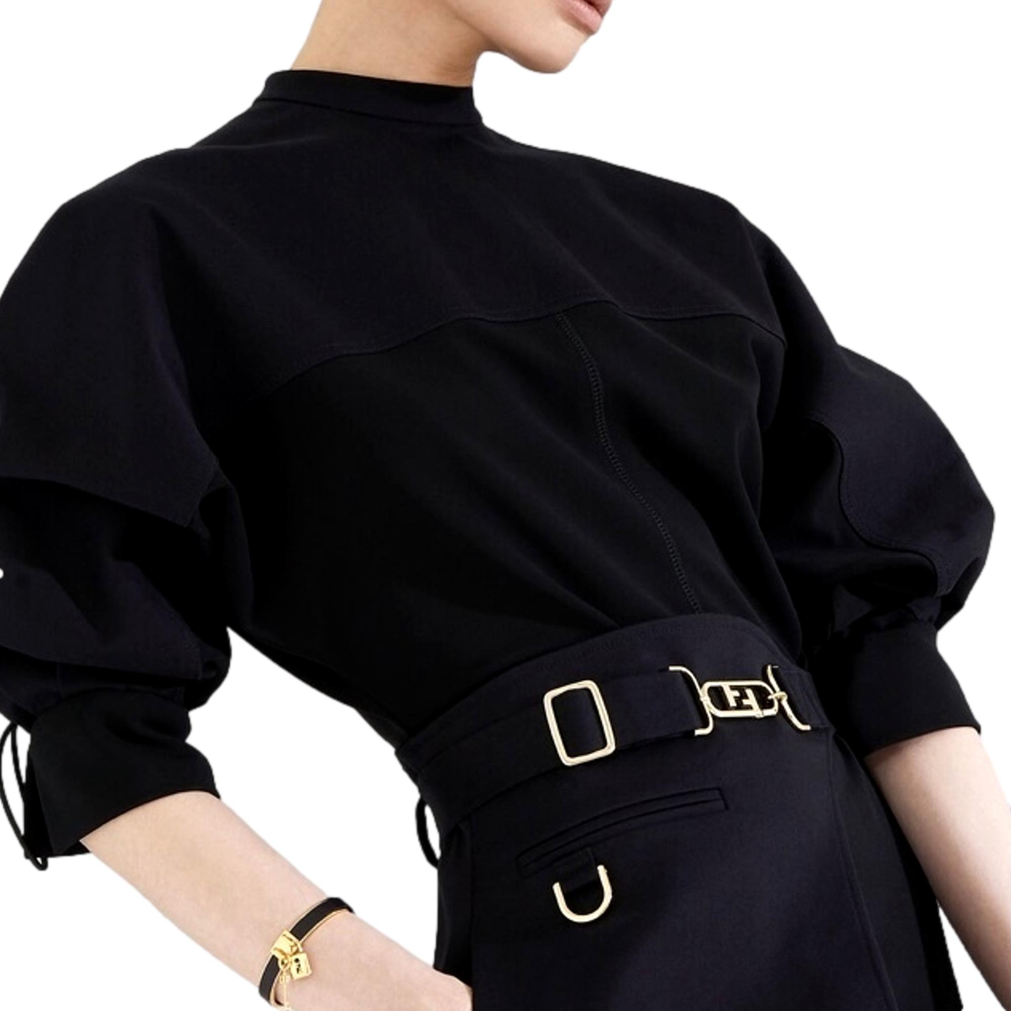 Fendi Master Key Black Leather Gold Small Bracelet available at Queen Bee of Beverly Hills