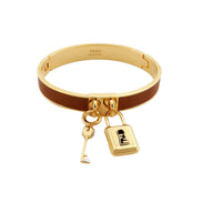 Fendi Master Key Brandy Leather Gold Medium Bracelet available at Queen Bee of Beverly Hills