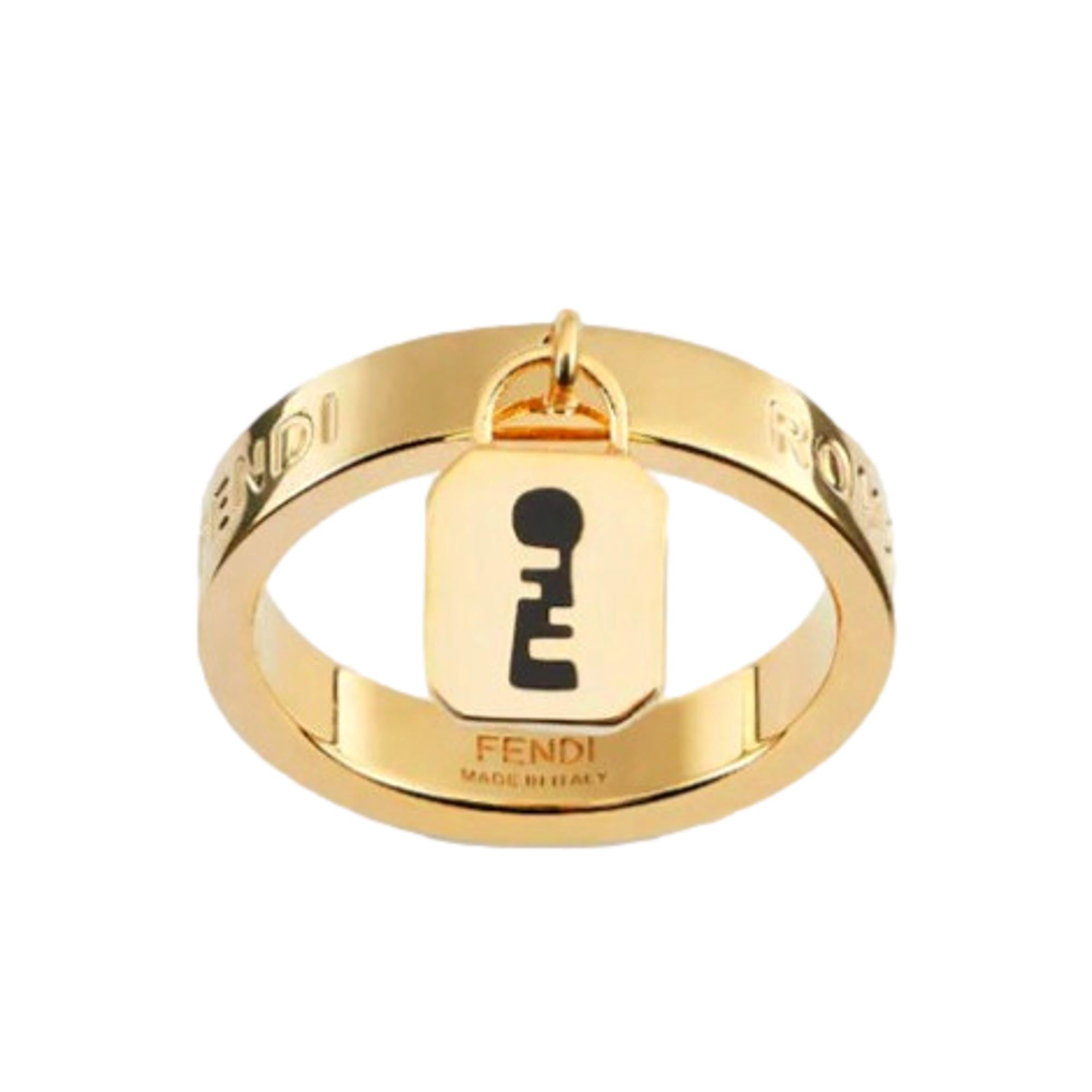 Fendi Master Key Pendant Gold Finish Metal Large Fashion Ring available at Queen Bee of Beverly Hills