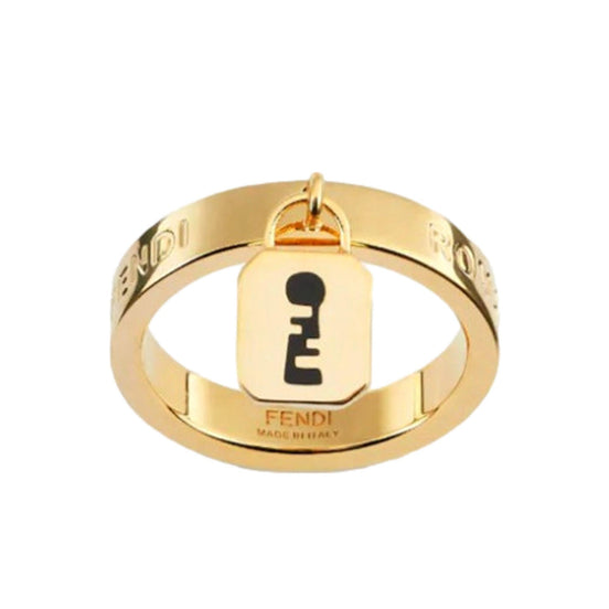 Fendi Master Key Pendant Gold Finish Metal Large Fashion Ring available at Queen Bee of Beverly Hills