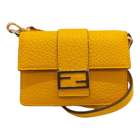 Fendi Micro Baguette Sunflower Yellow Grain Leather Mini Crossbody Bag at_Queen_Bee_of_Beverly_Hills