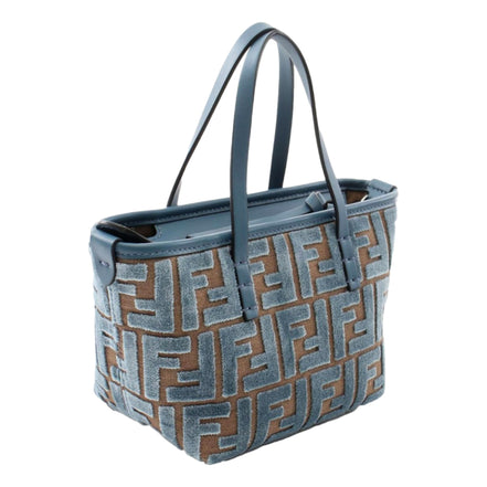 Fendi Mini Roll FF Shopping Tote Blue Brown Chenille Small Handbag available at Queen Bee of Beverly Hills